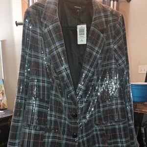 Women's Plaid Blazer - Black and Gray Sequin